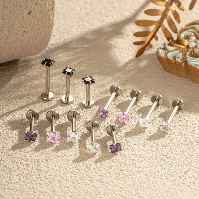 1 Piece Classic Square Stainless Steel Waterproof Zircon Women's Piercing Earrings h5 Picture4