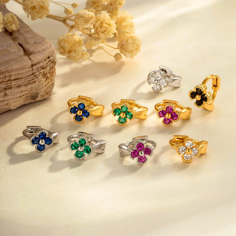 1 pezzo di orecchini a cerchio da donna con zirconi color rame e oro, a forma di fiore vibrante h5Immagine4