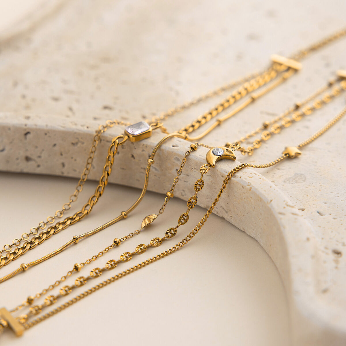 1 Piece Sophisticated Three Layers Stainless Steel Waterproof Gold Color Zircon Women's Chain Bracelets h5 Picture4