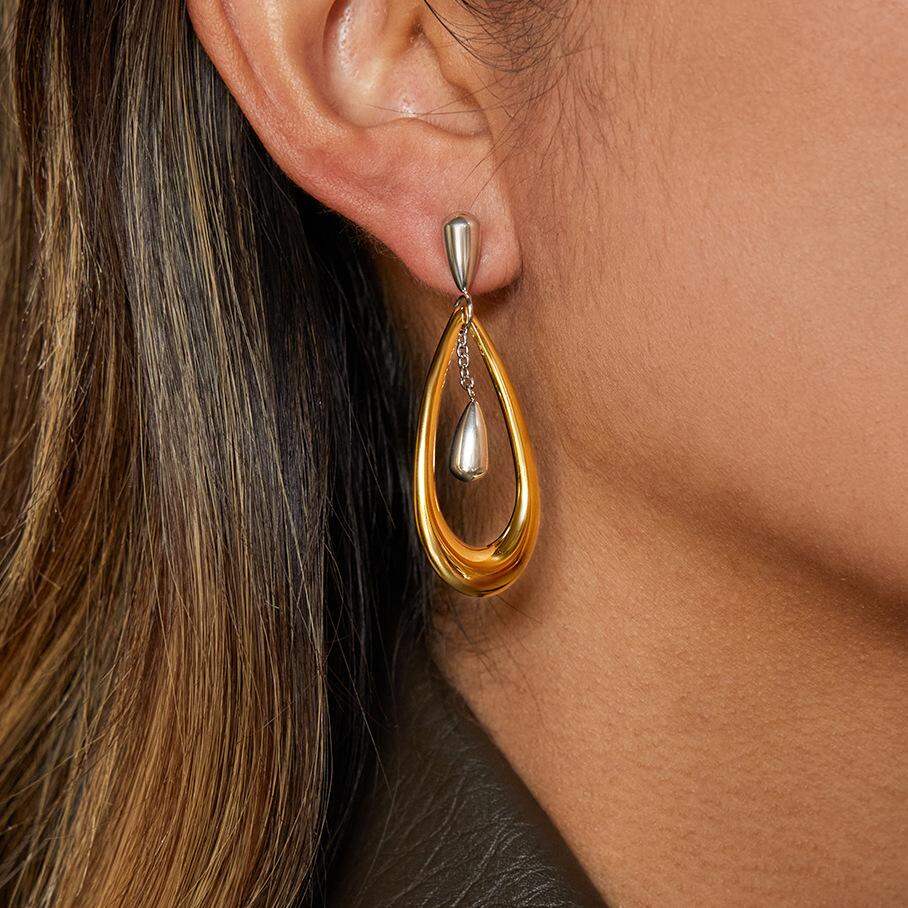 1 paio di orecchini pendenti da donna in acciaio inossidabile color oro e argento, squisiti e impermeabili, misti