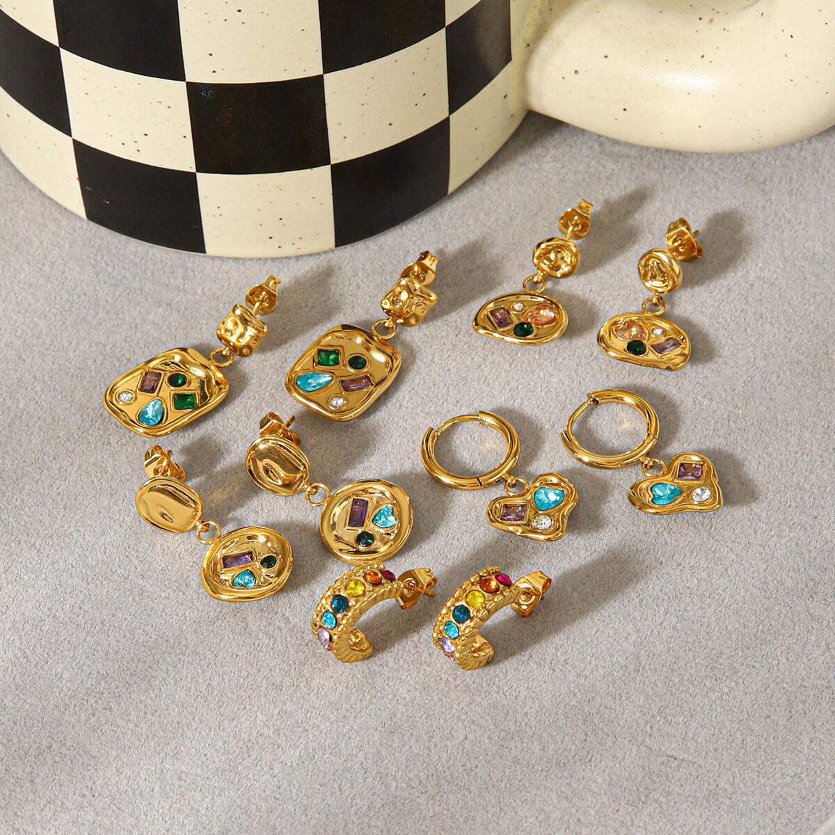 1 Pair Luxurious Stainless Steel Waterproof Gold Color Zircon Dangle Earrings