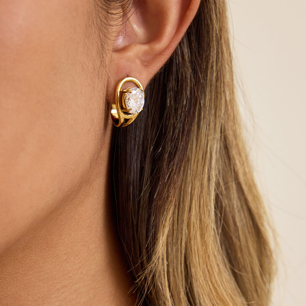 1 Pair Dazzling Droplet Stainless Steel Waterproof Gold Color Zircon Women's Stud Earrings