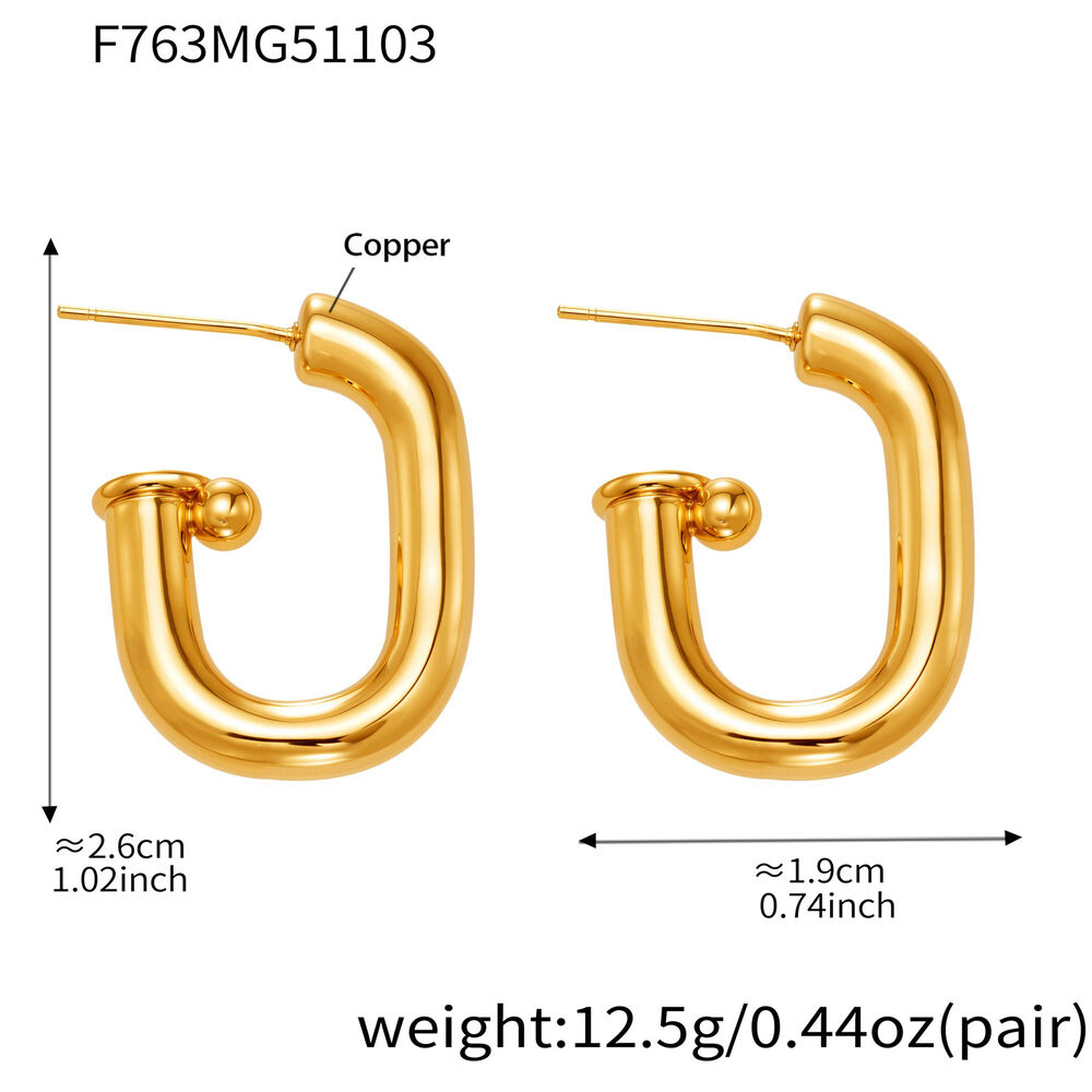 1 Pair Minimalist Annular Stainless Steel Waterproof Gold Color Women's Hoop Earrings h5Picture2