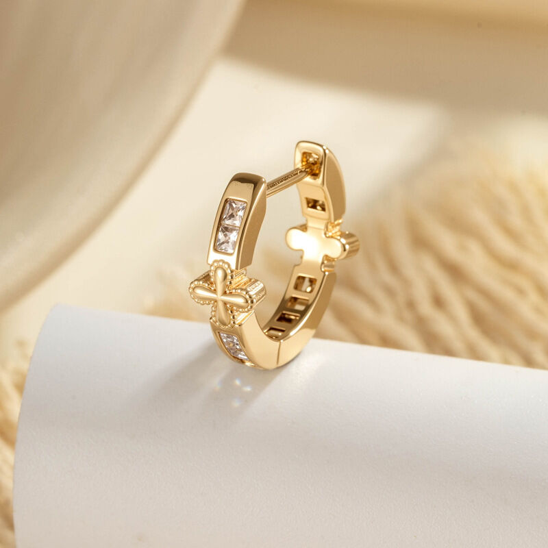 1 Stück Moderne Kreuz-Ohrringe aus Kupfer und Zirkonia, Unisex h5 Bild5