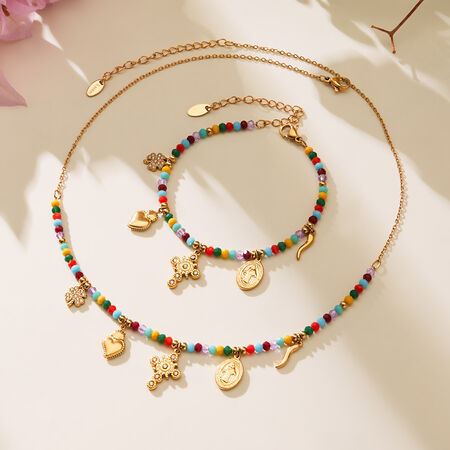 1 Piece Charming Cross Natural Stone Titanium Steel Gold Color Women's Beaded Necklaces 2