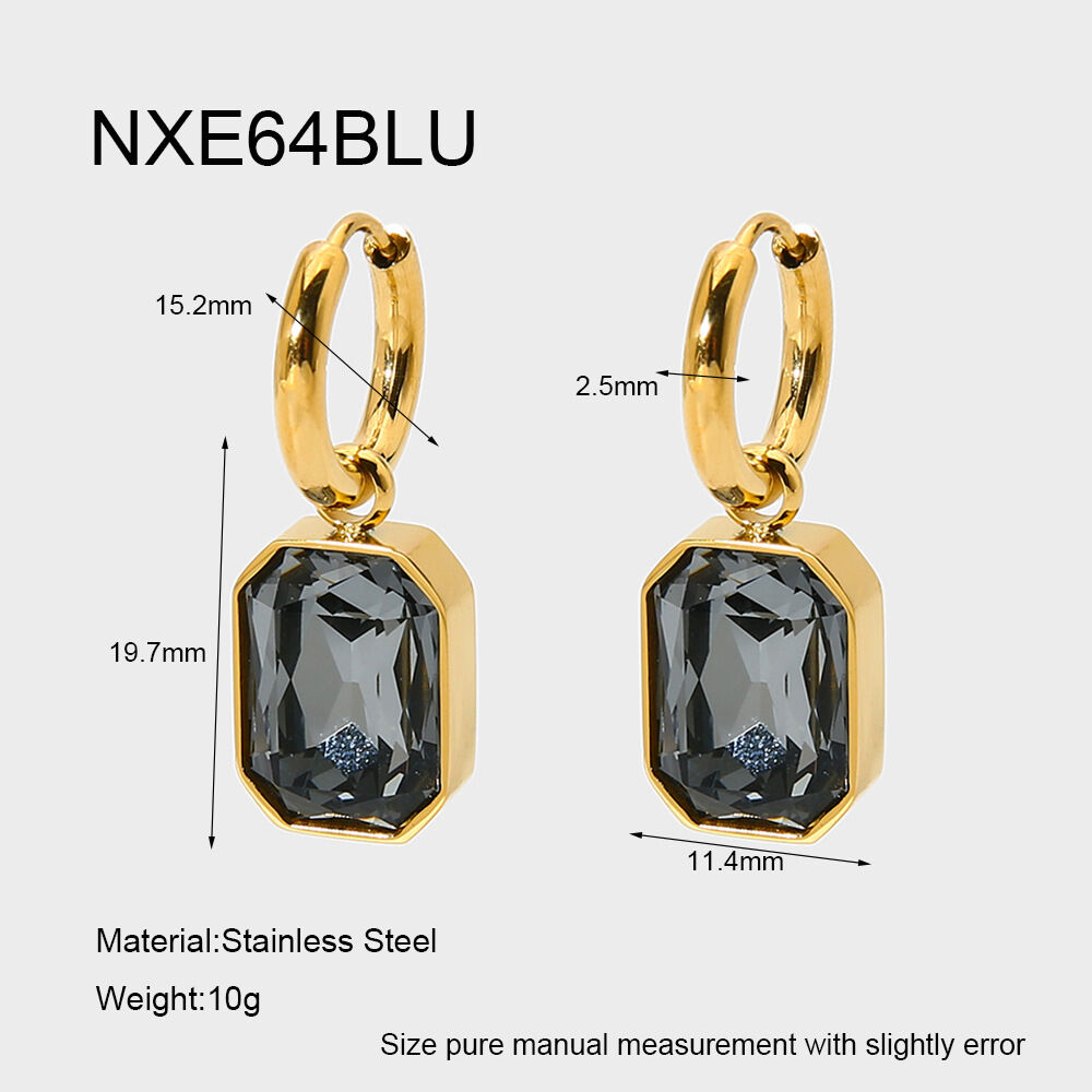 1 Pair Light Luxury Rectangle Stainless Steel Waterproof Gold Color Zircon Women's Drop Earrings