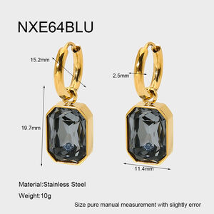 1 Pair Light Luxury Rectangle Stainless Steel Waterproof Gold Color Zircon Women's Drop Earrings h5