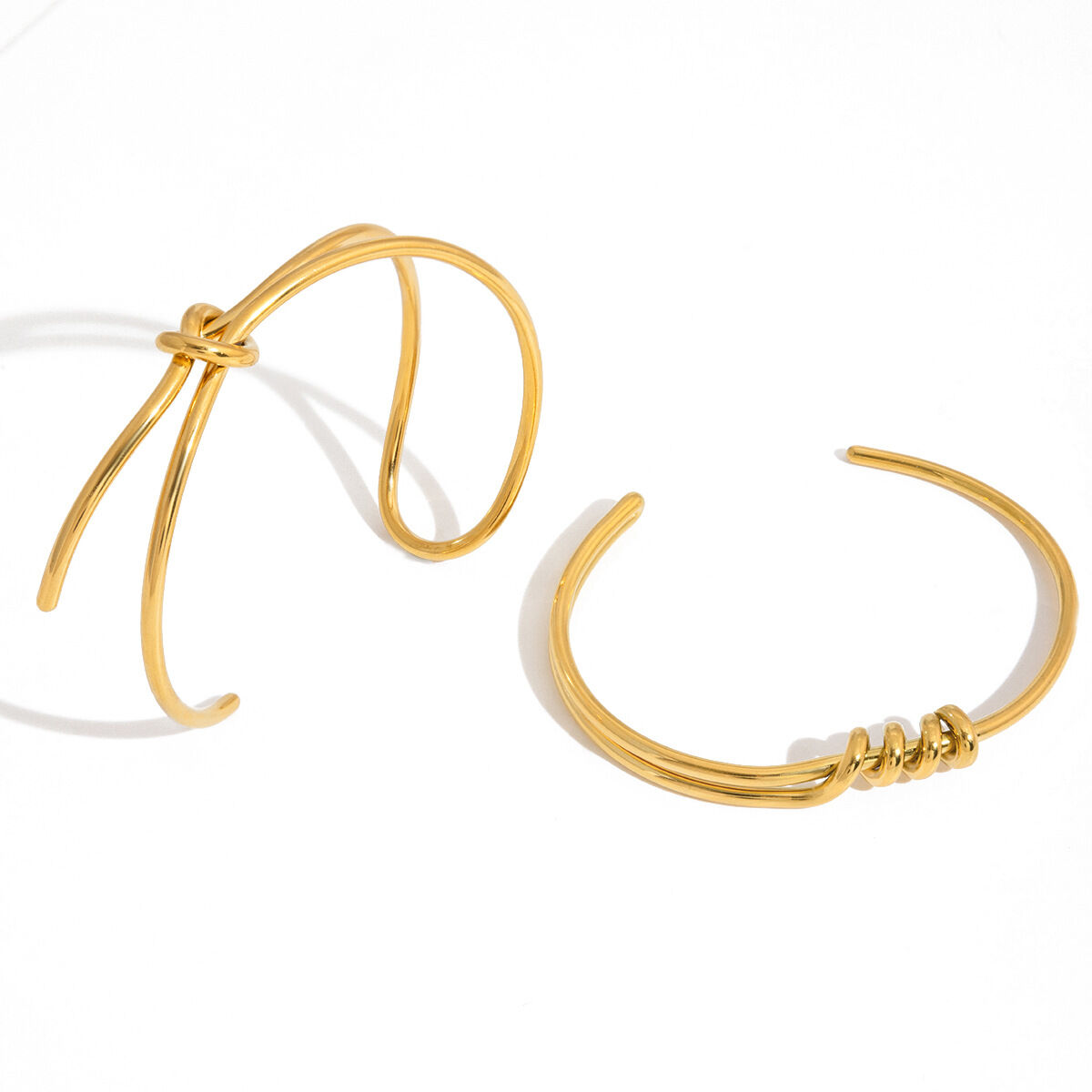 1 Piece Simple Curves Stainless Steel Waterproof Gold Color Women's Cuff Bracelets h5 Picture6