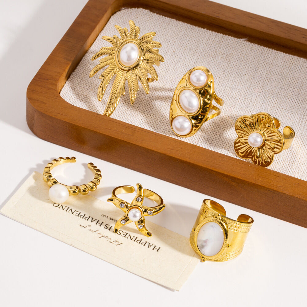 1 Stück luxuriöser, lässiger Statement-Ring aus Edelstahl mit Blumenmotiv 2