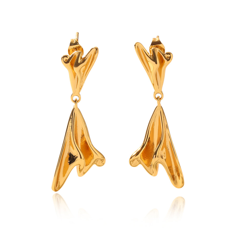 1 Pair Irregular Shape Stainless Steel Waterproof Gold Color Drop Earrings