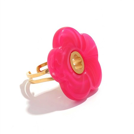 1 Piece  Seewt Colorful Acrylic Flower  Stainless Steel Waterproof   Gold Color  Statement Rings