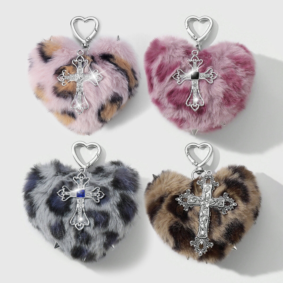 1 Piece Retro Heart Leopard Pattern Cross Bag Charm
