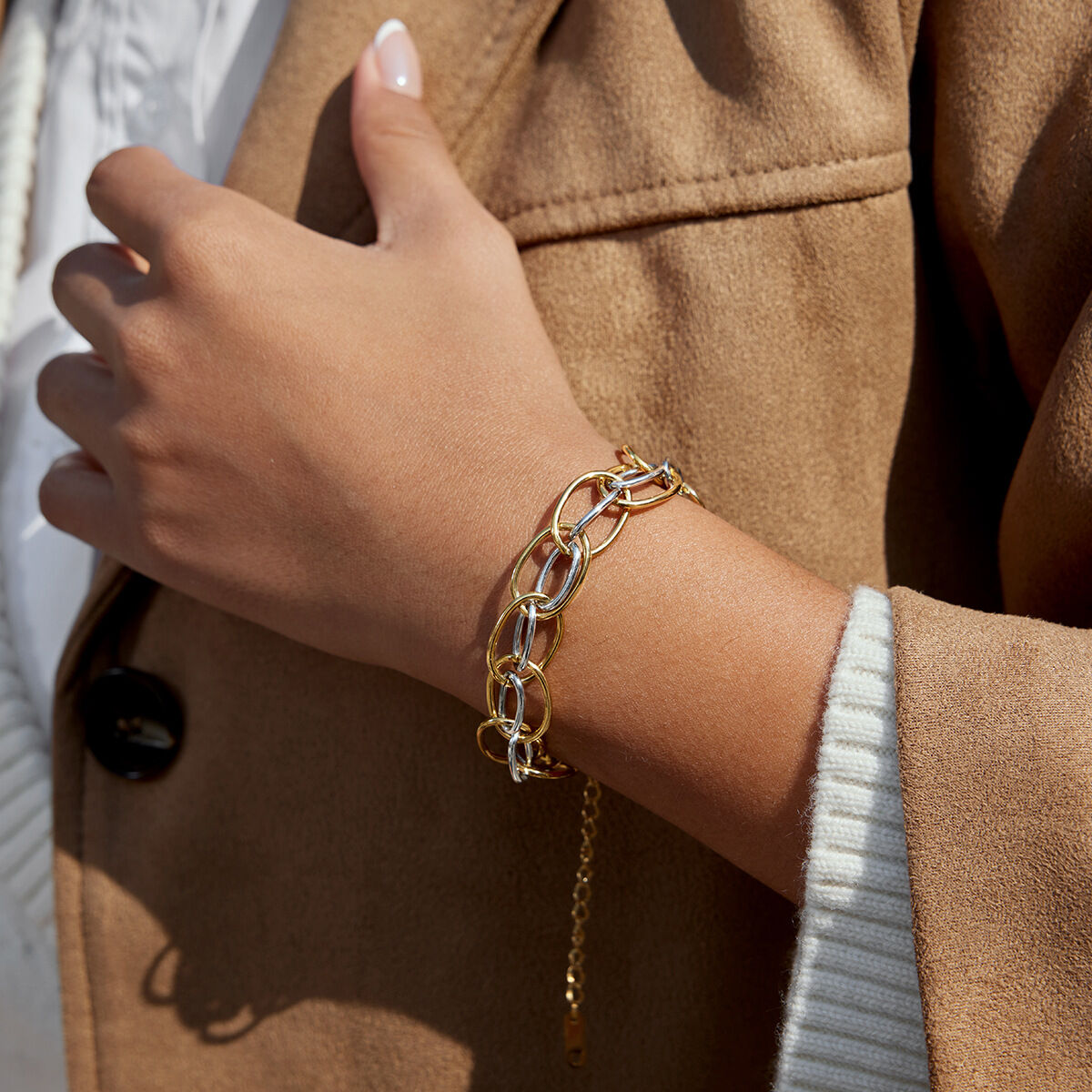 1 Stück schlichtes, kreisförmiges, wasserfestes Damenarmband aus Edelstahl in Gold- und Silbertönen 2