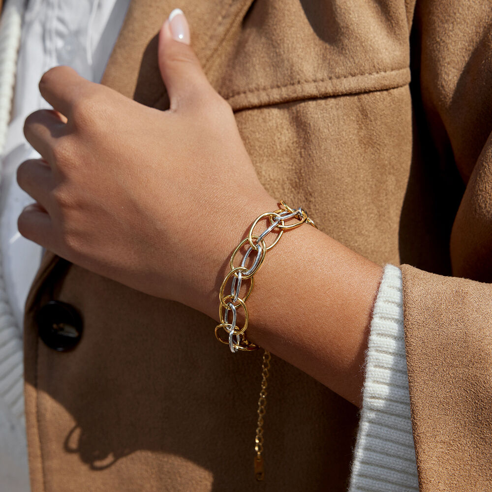 1 pezzo semplice cerchio colori misti oro e argento acciaio inossidabile impermeabile braccialetti a catena da donna h5Immagine3