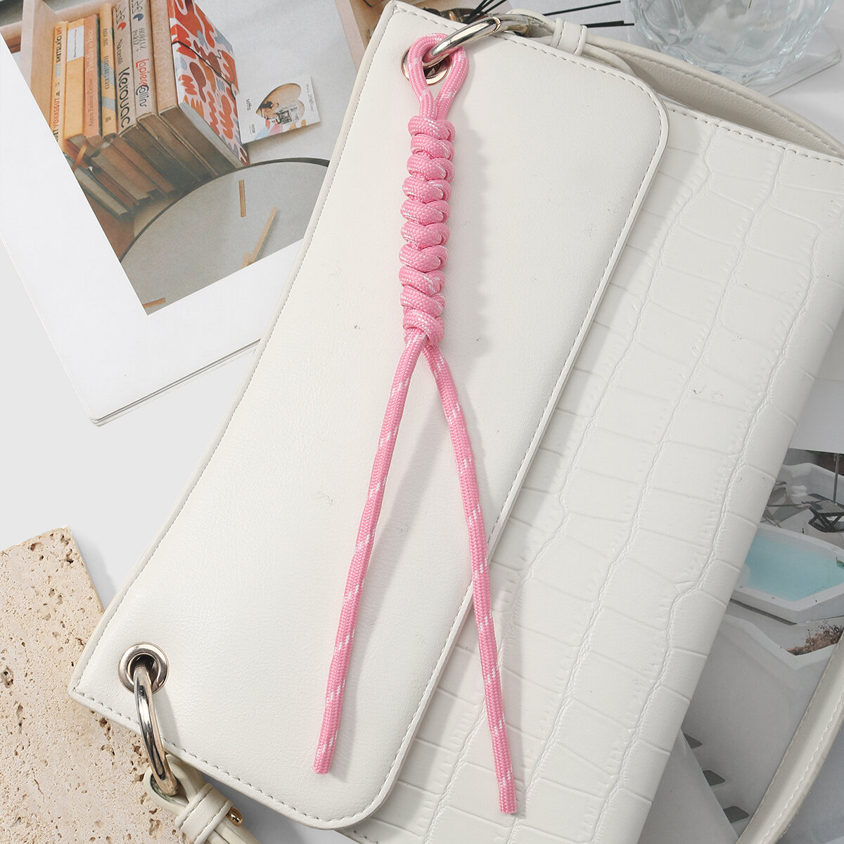 1 pezzo di ciondolo per borsa da donna in poliestere intrecciato in stile preppy h5 Immagine5