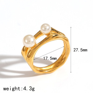 1 Piece Simple Curve Shape Stainless Steel Waterproof Gold Color Statement Rings h5 Picture2