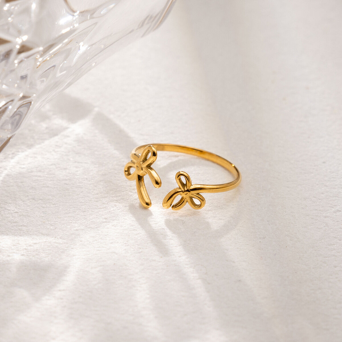 1 Piece Romantic Bow Knot Stainless Steel Waterproof Gold Color Statement Rings Picture5