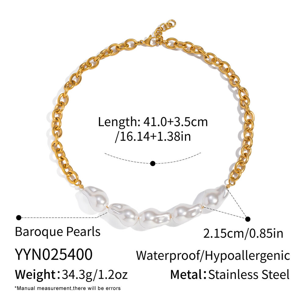 1 Piece Pearl Beads Chain Stainless Steel Waterproof Gold Color Necklace