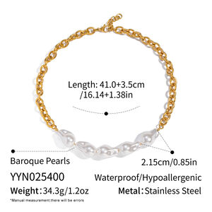 1 Piece Pearl Beads Chain Stainless Steel Waterproof Gold Color Necklace h5