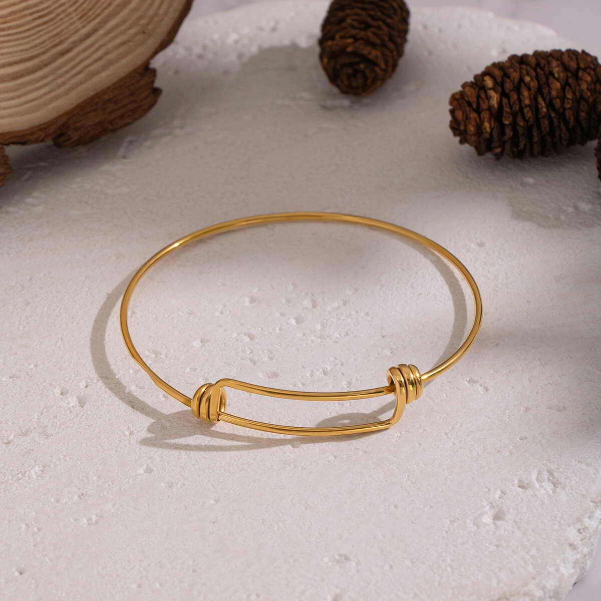 1 Piece Casual Twist Stainless Steel Waterproof Gold Color Bangle Picture2