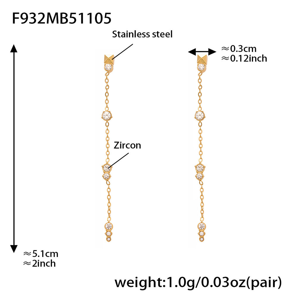 1 Pair Exquisite Tassel Stainless Steel Waterproof Gold Color Zircon Women's Dangle Earrings Picture2