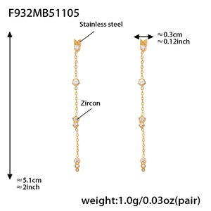 1 Pair Exquisite Tassel Stainless Steel Waterproof Gold Color Zircon Women's Dangle Earrings h5 Picture2