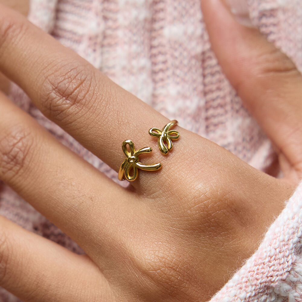 1 Piece Romantic Bow Knot Stainless Steel Waterproof Gold Color Statement Rings h5 Picture4