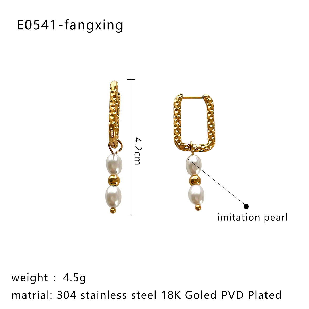 1 Pair Pearl Gold Color Beads Earrings h5 Picture2