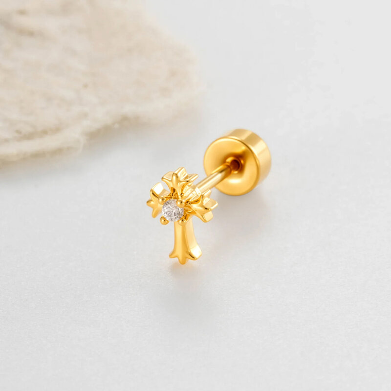 1 Piece Cross Copper Zircon Women's Piercing Earrings