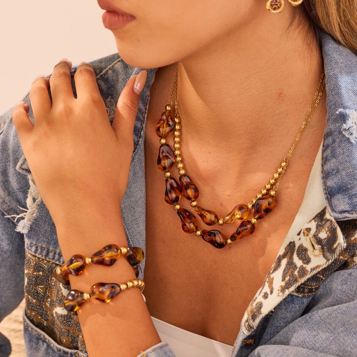 Collier chaîne femme en acier inoxydable imperméable, motif plante de forme irrégulière (1 pièce)