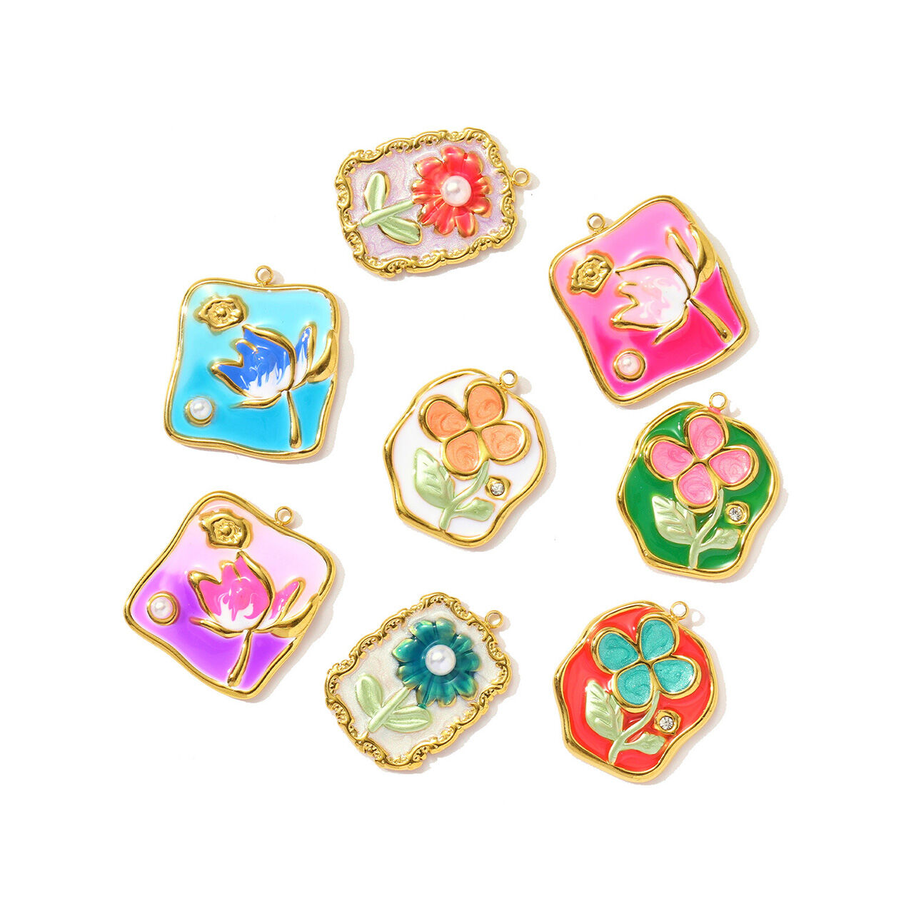 1 pezzo di ciondolo da donna in acciaio inossidabile impermeabile color oro con fiore fai da te della serie romantica Immagine2