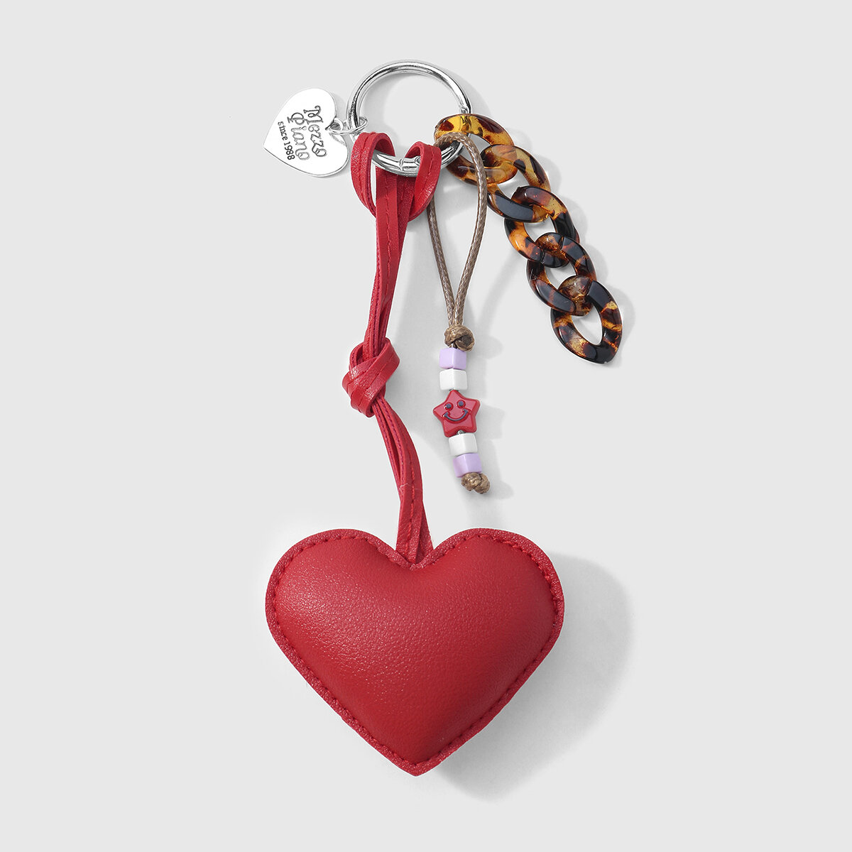 1 Piece Sweet Leather Heart Leopard Chain Bag Charm