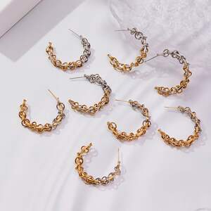 1 Pair Mixed Gold&Silver Colors Stainless Steel Waterproof Women's Hoop Earrings h5 Picture4