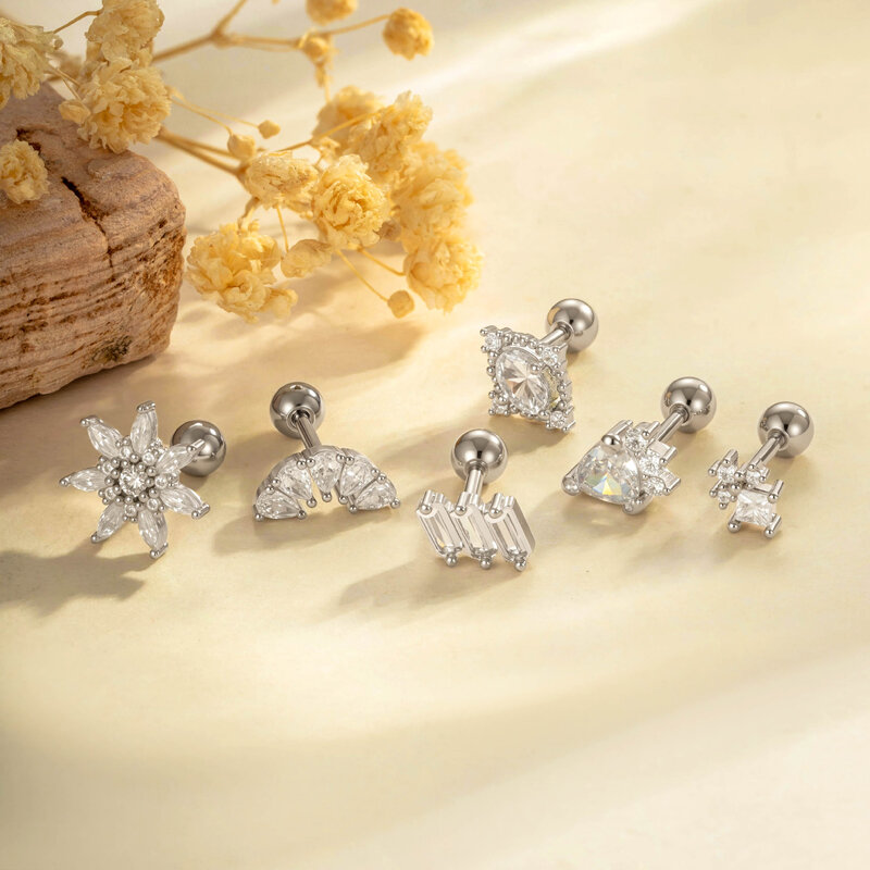1 Adet Parıldayan Çiçek Bakır Altın Rengi Zirkon Kadın Piercing Küpe 2