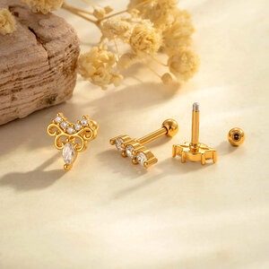 Boucles d'oreilles papillon sophistiquées en cuivre doré avec zircon, 1 pièce h5 Image3