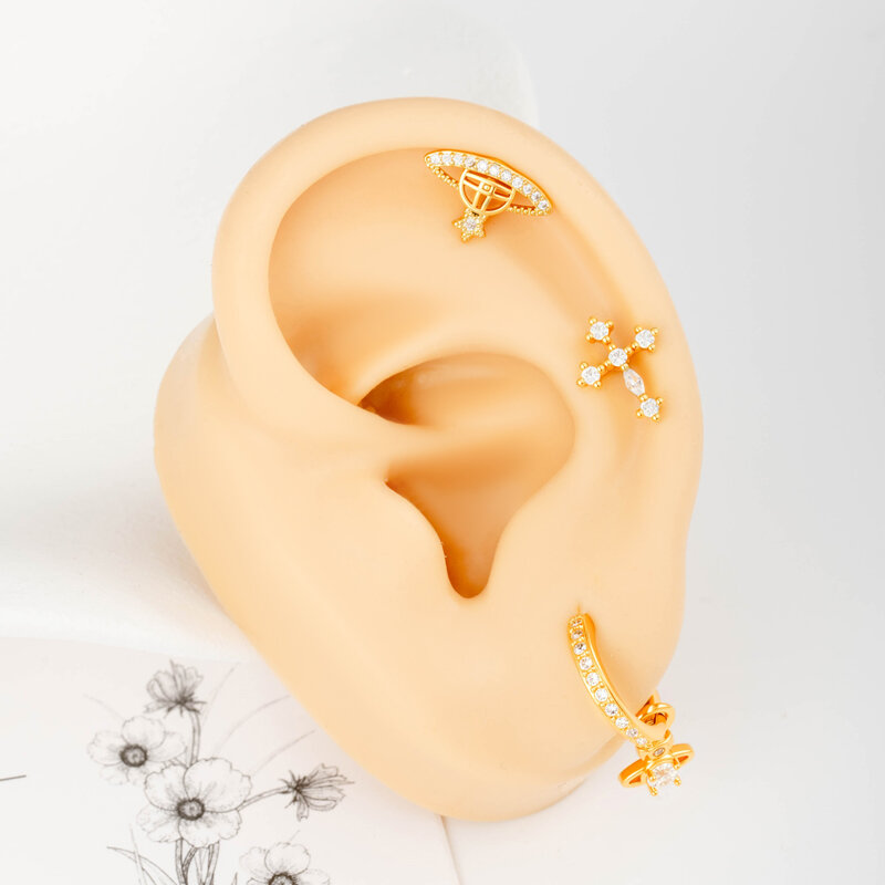 1 Piece Planet Copper Zircon Women's Piercing Earrings h5 Picture5