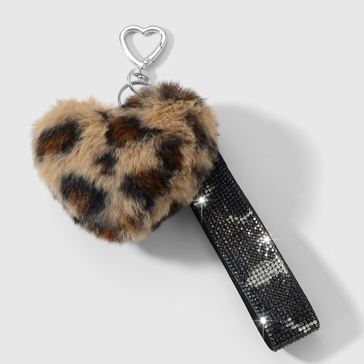 1 Piece Retro Heart Leopard Plush Ball Bag Charm 