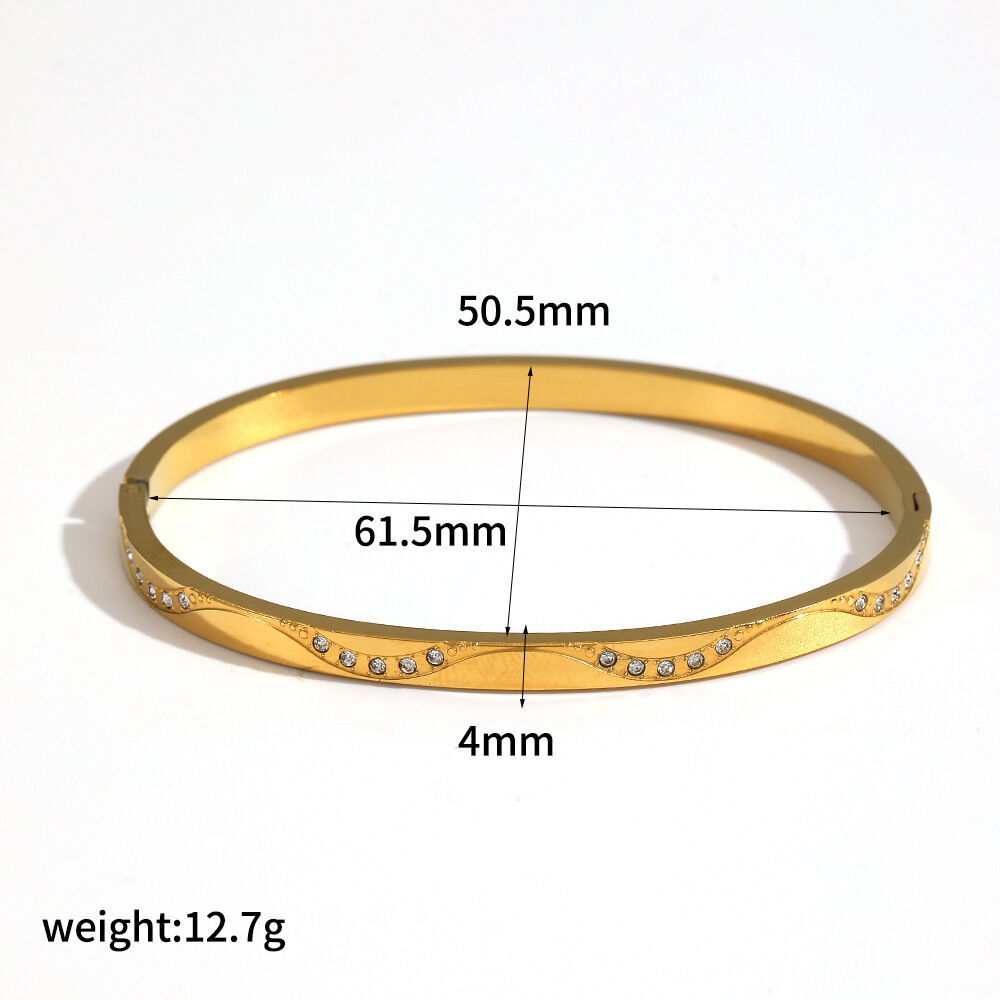 1 Piece Classic Stainless Steel Waterproof Gold Color Rhinestone Bangle 
