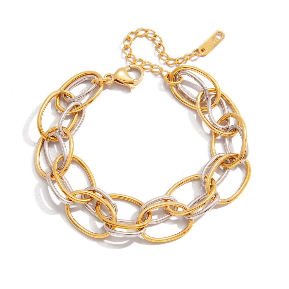 1 pezzo semplice cerchio colori misti oro e argento acciaio inossidabile impermeabile braccialetti a catena da donna