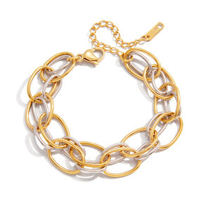 1 pezzo semplice cerchio colori misti oro e argento acciaio inossidabile impermeabile braccialetti a catena da donna h5