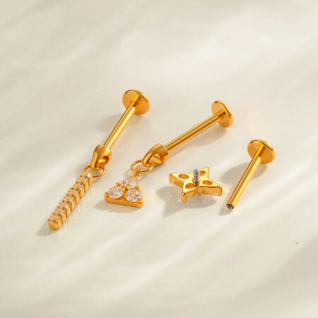 1 Stück Klassische Stern-, Dreieck- und Mond-Ohrringe aus Titanlegierung in Goldfarbe mit Zirkonia für Damen 2