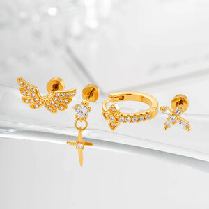 1 Piece Exquisite Cross Wings Copper Zircon Women's Piercing Earrings h5 Picture3