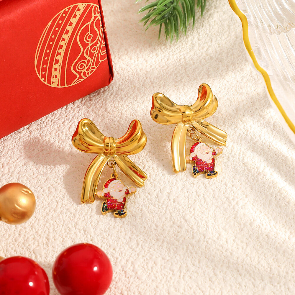 1 Pair DIY Christmas Figure Plant Stainless Steel Waterproof Women's Stud Earrings Picture3