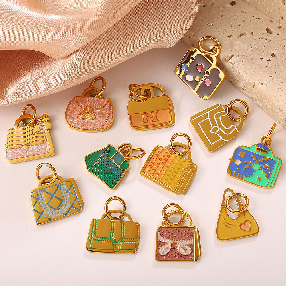 1 pieza DIY Mini Bolsa de Acero Inoxidable Impermeable Color Dorado Colgante 2