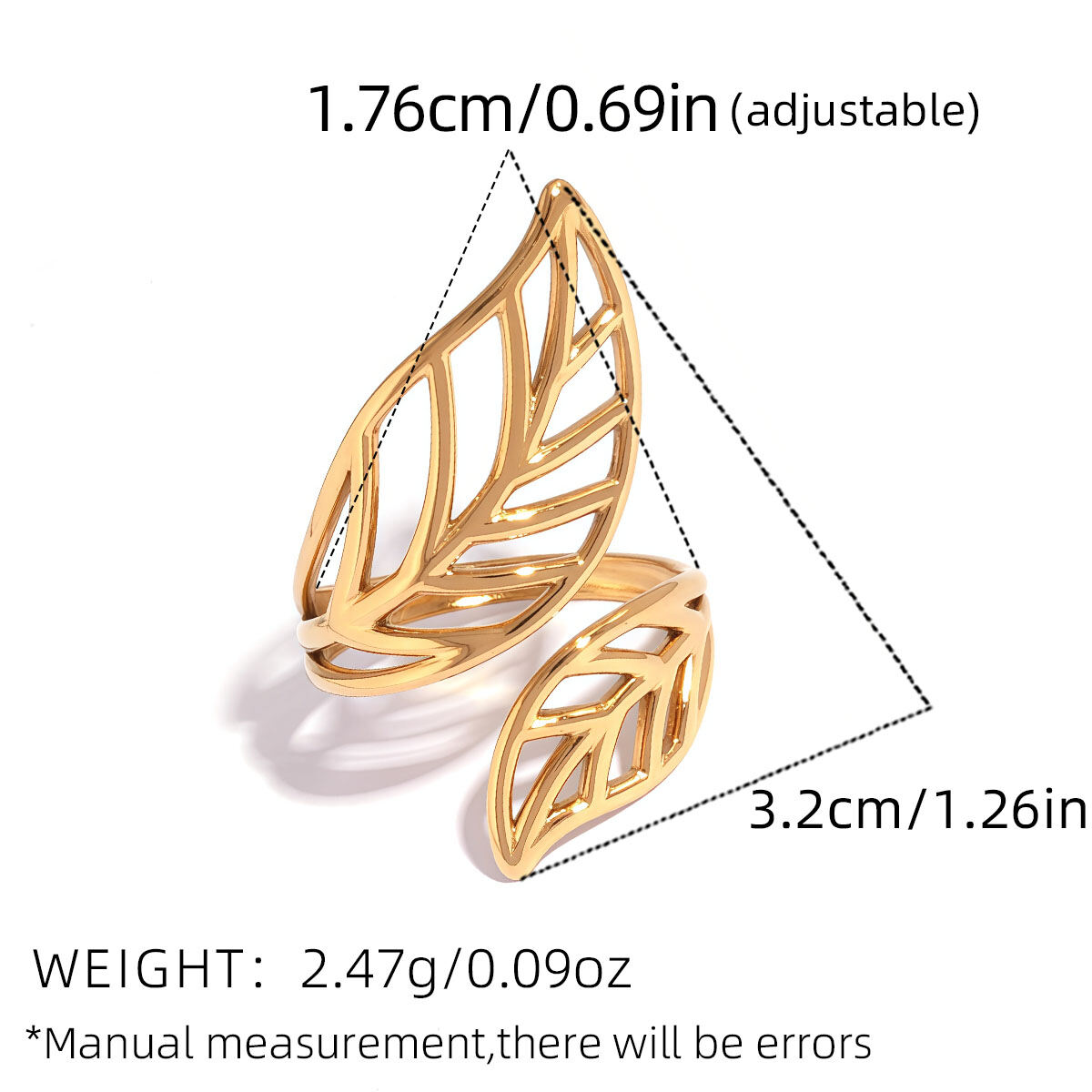 1 Piece Simple  Leaf Stainless Steel Waterproof   Gold Color  Women's Statement Rings Picture2