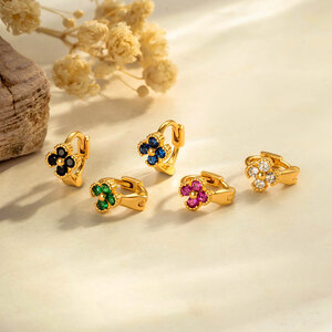 1 pezzo di orecchini a cerchio da donna con zirconi color rame e oro, a forma di fiore vibrante h5 Immagine5