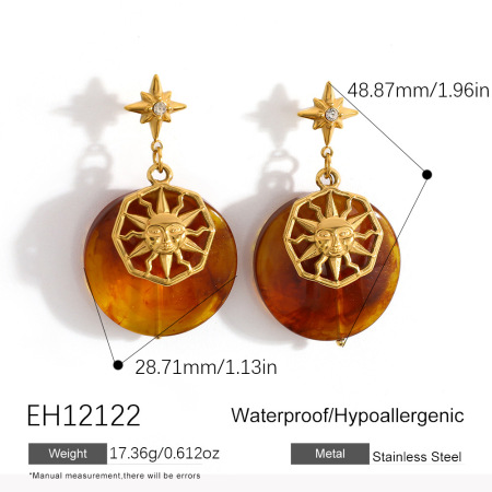 1 Pair Ethnic  Daily Sun Star Stainless Steel Waterproof Women's Drop Earrings