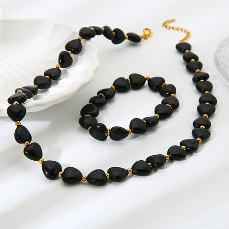 1-teiliges Schmuckset für Damen im Retro-Design, schwarz, herzförmig