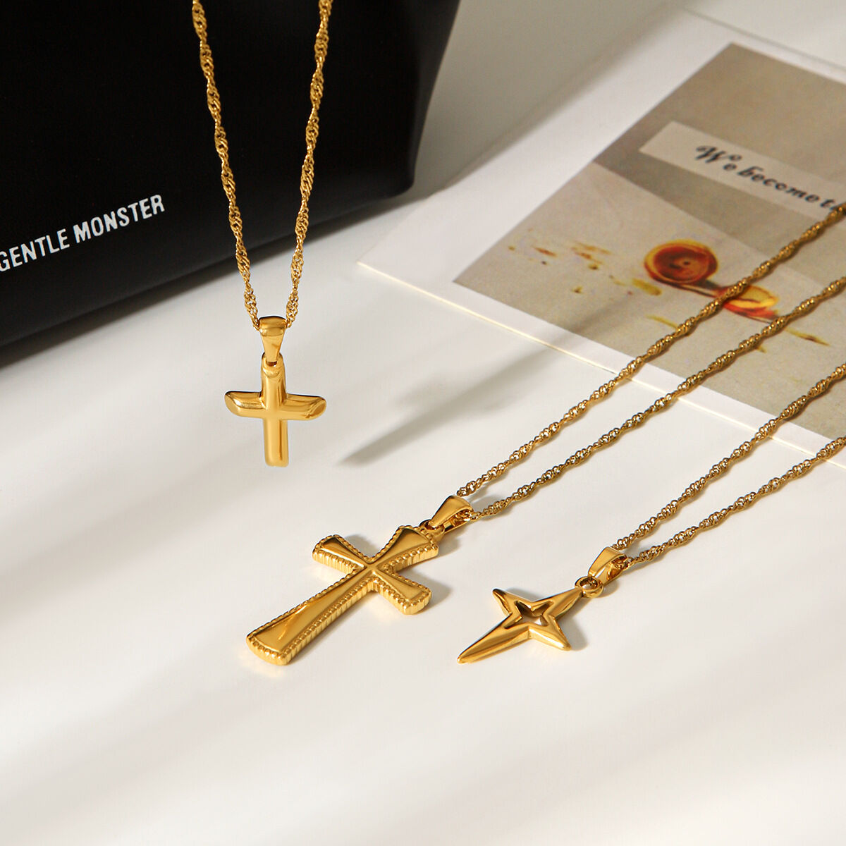 Collier pendentif croix quotidienne en acier inoxydable étanche couleur or (1 pièce) h5Image5