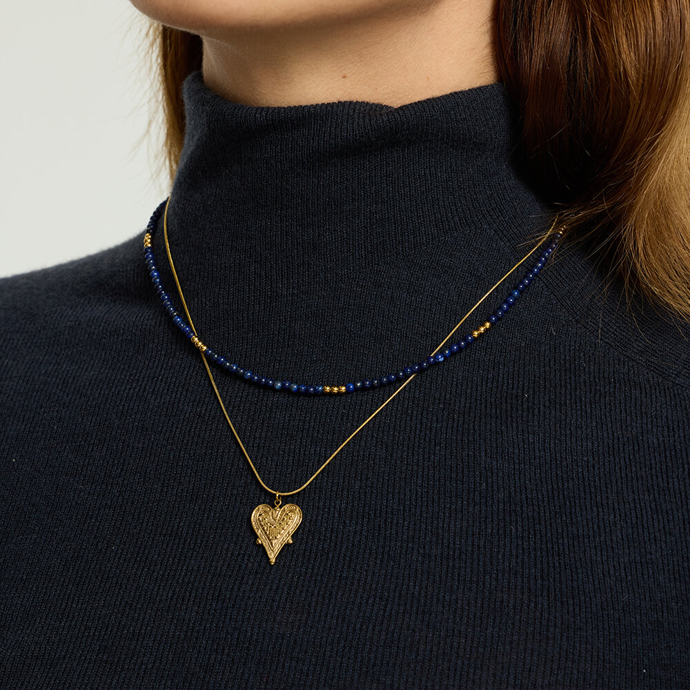 1 Piece Classic Retro Heart Chain Stainless Steel Waterproof Gold Color Women's Pendant Necklaces Picture5